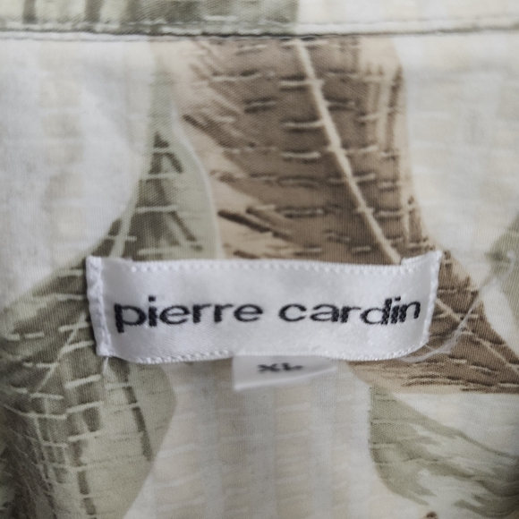 Pierre Cardin Cream and Green Leaf Print Shirt - Picture 3 of 4